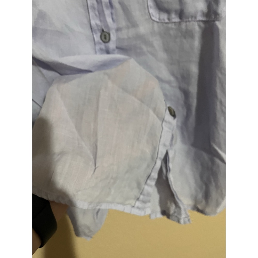 Kleen Womens Large Blue 100% Ramie Linen Button Down Long Sleeve Shirt Pocket - Picture 4 of 5